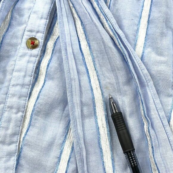 Anthropologie Building 18 South Seas Blue Stripe Belted Button Top - Picture 6 of 10